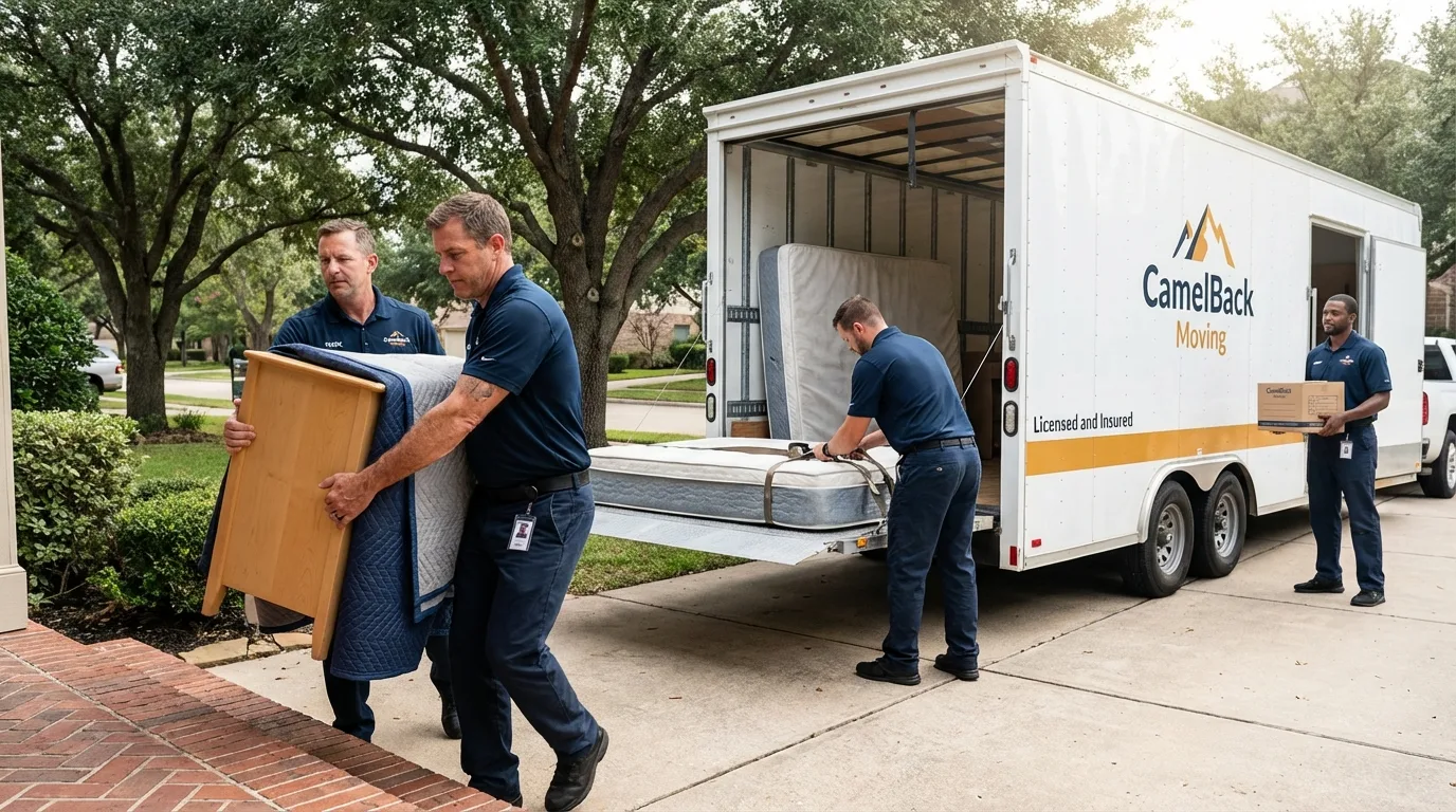 Crew loading residential truck for cross-state move from Alpine, CA